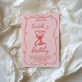 Invitación 30.ª Mano Dibujada Red Bow Martini Treinta Cumplea