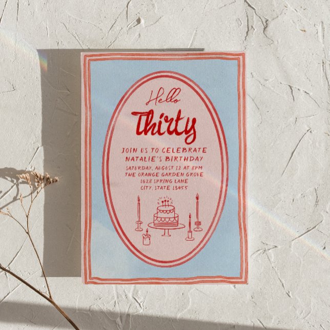 Invitación 30.ª Mano Escrita Torta Quirky Retro Cumpleaños (Subido por el creador)