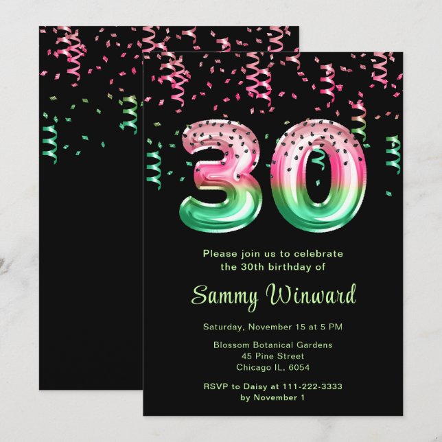 Invitación 30.ª sandía de cumpleaños con Confetti (Anverso / Reverso)