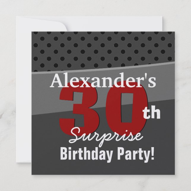 Invitación 30.ª sorpresa Carbón de cumpleaños y Red Moderno (Anverso)