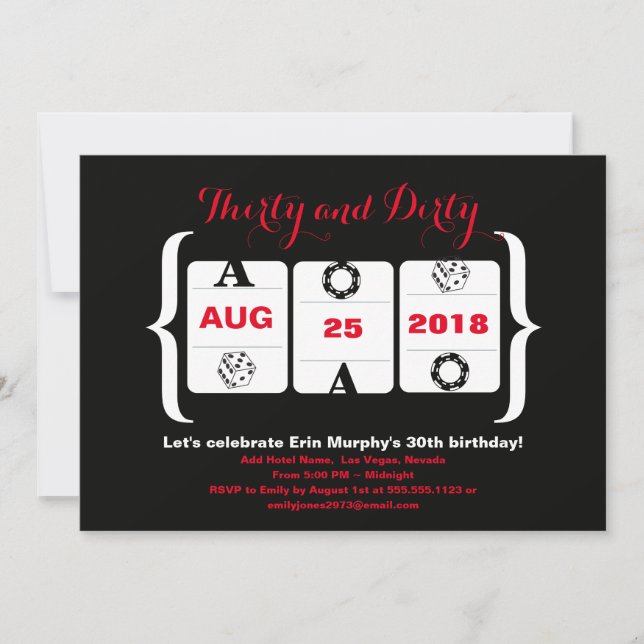 Invitación 30.ª tarta de cumpleaños de la máquina de dados y  (Anverso)