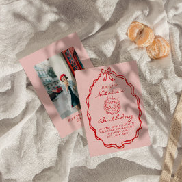 Invitación 30.ª tarta fotográfica de ceño con mano dibujada