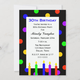 Invitación 30.ª Velas y puntos de la fiesta de cumpleaños