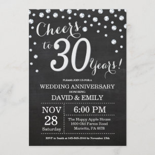 Invitación 30.º Aniversario Boda Chalkboard Plata negra