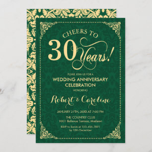 Invitación 30.º aniversario Boda de la Damasco de oro verde e