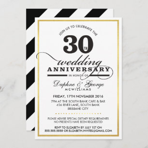 Invitación 30.º ANIVERSARIO BODA elegante dorado negro