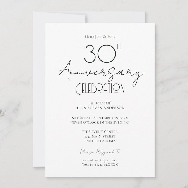 Invitación 30.º Aniversario Boda Elegante Guión (Anverso)