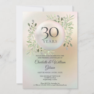 Invitación 30.º Aniversario Boda Green Flenery Floral Pearl