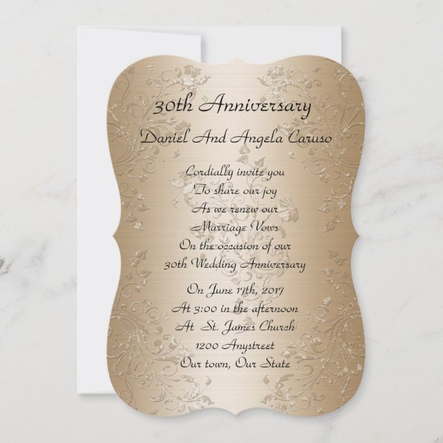 Invitación 30.º aniversario Boda juramento renovación satin d (Anverso)