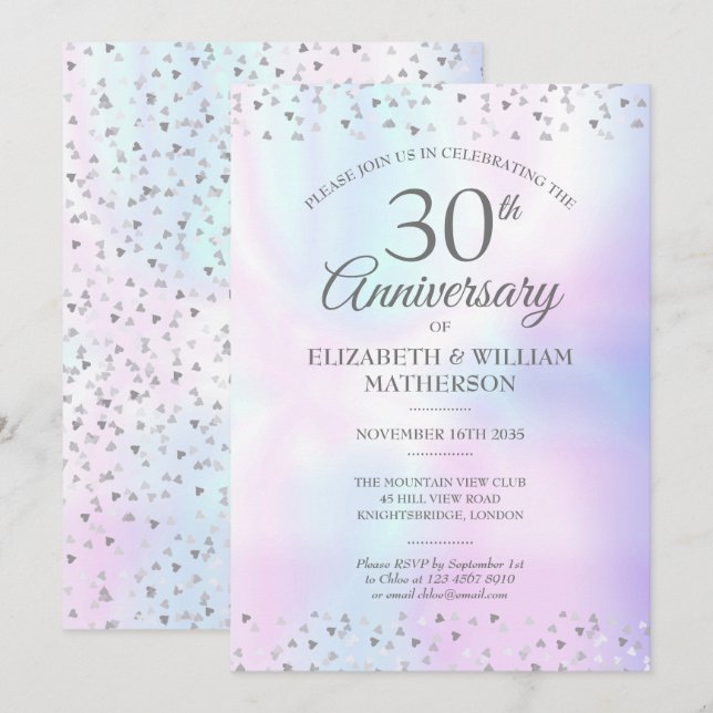 Invitación 30.º Aniversario de la Perla Corazones Confetti  (Anverso / Reverso)