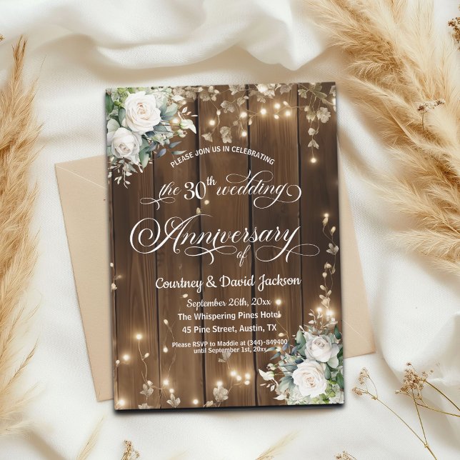 Invitación 30.º Aniversario del Boda Luces de cuerdas rustica (Subido por el creador)