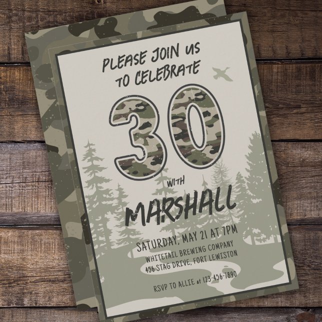 Invitación 30.º camuflaje de cumpleaños bosque de bosques par (Subido por el creador)