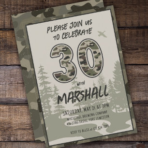 Invitación 30.º camuflaje de cumpleaños bosque de bosques par