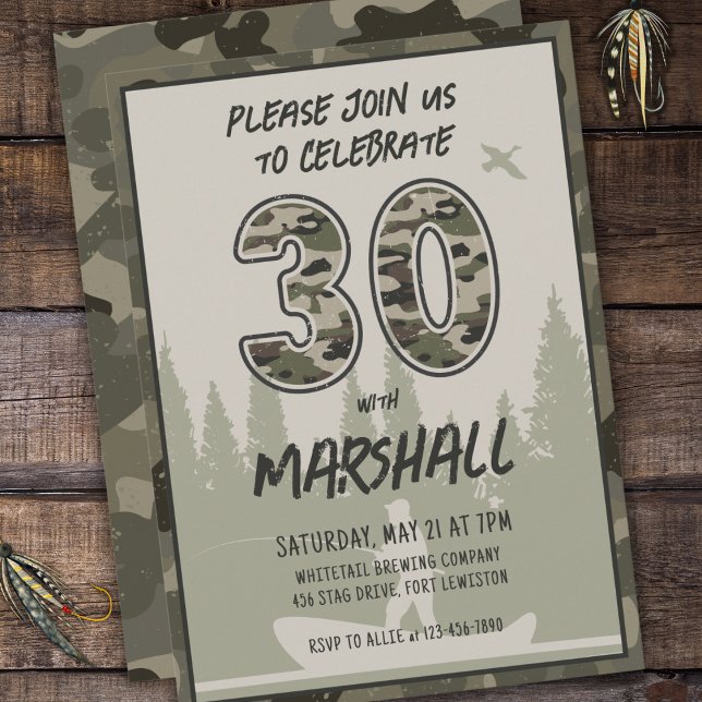 Invitación 30.º camuflaje de pesca de cumpleaños bosque de bo (Subido por el creador)