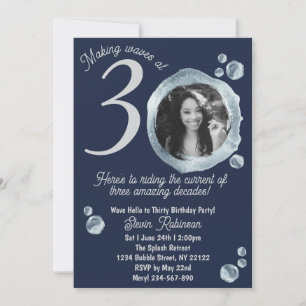 Invitación 30.º Crepúsculo Burbujas Azules Fotos del cumpleañ