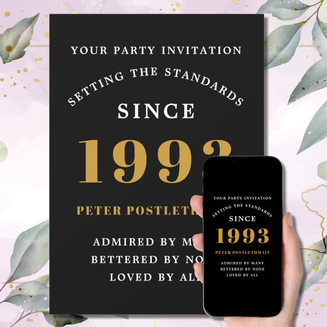 Invitación 30.º cumpleaños 1993 Black Gold Add Name Year (Subido por el creador)