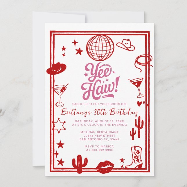 Invitación 30.º cumpleaños 40 de Novia Rústica Occidental (Anverso)