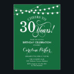 Invitación 30.º cumpleaños - Blanco verde<br><div class="desc">30.ª Invitación de cumpleaños Diseño sencillo de color verde y blanco de selva esmeralda con luces de cuerda de hadas y tipo de letra de guión. ¡Salud a 30 años! ¡Se puede personalizar en cualquier edad! Mándame un mensaje si necesitas más personalización.</div>