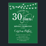 Invitación 30.º cumpleaños - Blanco verde<br><div class="desc">30.ª Invitación de cumpleaños Diseño sencillo de color verde y blanco de selva esmeralda con luces de cuerda de hadas y tipo de letra de guión. ¡Salud a 30 años! ¡Se puede personalizar en cualquier edad! Mándame un mensaje si necesitas más personalización.</div>