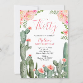 Invitación 30.º Cumpleaños Cactus Floral Suculento Treinta