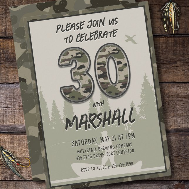 Invitación 30.º cumpleaños Camuflaje de pescador Woodland Rus (Subido por el creador)