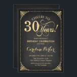 Invitación 30.º cumpleaños - Chalkboard Gold<br><div class="desc">30.ª Invitación de cumpleaños Elegante diseño de color negro vintage y oro falso con diseño de pizarra. Caracteriza el tipo de letra del guión. ¡Salud a 30 años! ¡Se puede personalizar en cualquier edad! Mándame un mensaje si necesitas más personalización.</div>