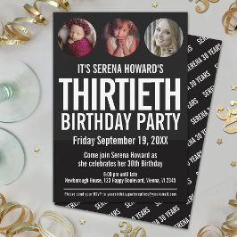 Invitación 30.º cumpleaños círculos de fotos en blanco negro 
