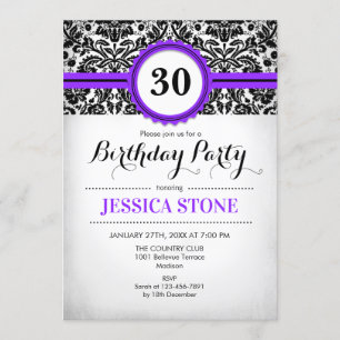 Invitación 30.º cumpleaños - Damasco blanco morado