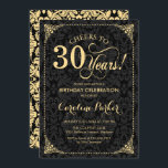 Invitación 30.º cumpleaños - Damasco negro de oro<br><div class="desc">30.ª Invitación de cumpleaños Elegante diseño de color negro vintage y oro falso con patrón damasco. Caracteriza el tipo de letra del guión. ¡Salud a 30 años! ¡Se puede personalizar en cualquier edad! Mándame un mensaje si necesitas más personalización.</div>
