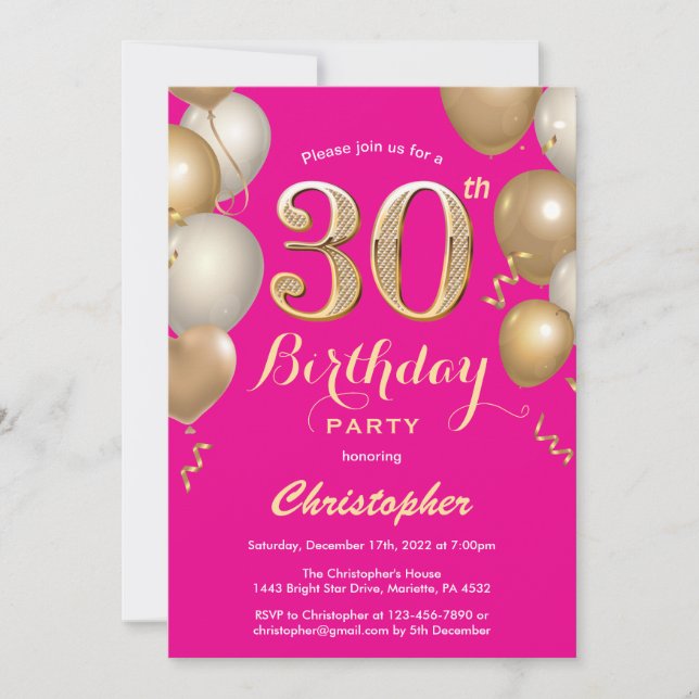 Invitación 30.º cumpleaños de Confetti de Globos de Oro y Ros (Anverso)