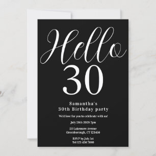Invitación 30.º cumpleaños de Moda blanca negra