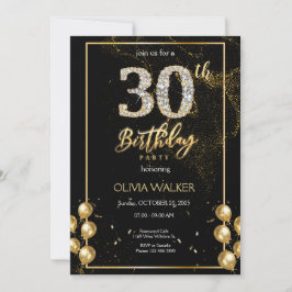 Invitación 30.º cumpleaños de oro y negro de diamantes