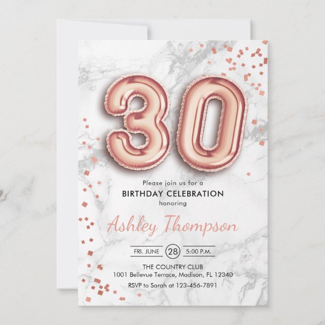 Invitación 30.º cumpleaños - Efecto de mármol de los globos d (Anverso)