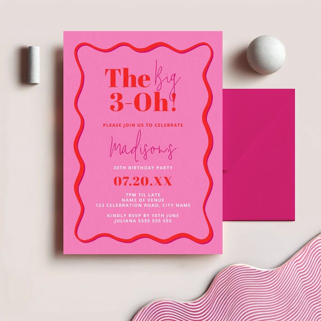 Invitación 30.º cumpleaños El gran borde ondulado de 3-Oh (Subido por el creador)
