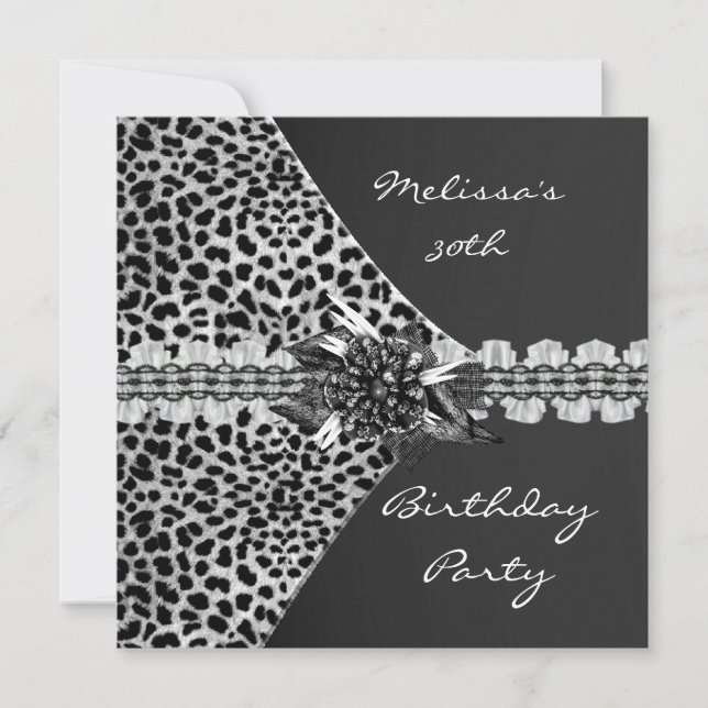 Invitación 30.º cumpleaños elegante amigo del leopardo negro (Anverso)