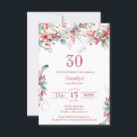 Invitación 30.º cumpleaños elegante invierno Berry Botánico<br><div class="desc">Invite a sus huéspedes a una fiesta especial de invierno o cumpleaños de Navidades con este elegante diseño floral de arándanos rojos y hojas de sabio verde. Las bayas rojas profundas están enclavadas en hojas y ramas. El texto rojo se suma al ánimo festivo. Este elemento forma parte de la...</div>
