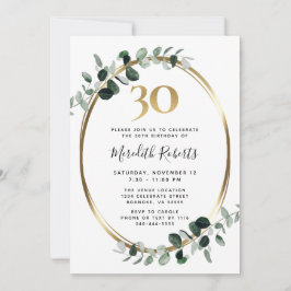 Invitación 30.º cumpleaños Eucalyptus Fiesta metálico de oro