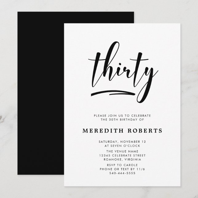 Invitación 30.º cumpleaños Fiesta elegante y moderno (Anverso / Reverso)