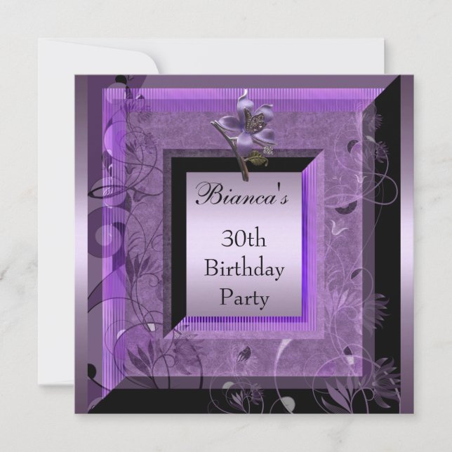 Invitación 30.º cumpleaños Fiesta Purple Floral (Anverso)