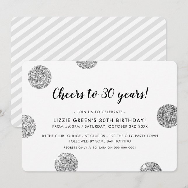 Invitación 30.º CUMPLEAÑOS FIESTA purpurina de plata genial p (Anverso / Reverso)