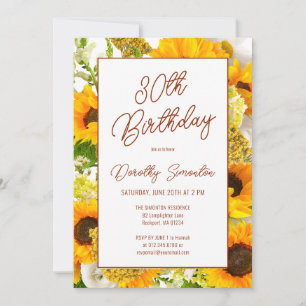 Invitación 30.º cumpleaños Floral de girasol moderno
