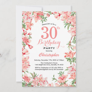 Invitación 30.º Cumpleaños Flores Botánicas de Boho Rosa