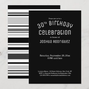 Invitación 30.º cumpleaños franjas modernas de gris blanco ne