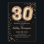 Invitación 30.º cumpleaños - Globos de oro Negro<br><div class="desc">30.ª invitación a la fiesta de cumpleaños. Elegante diseño en falso oro purpurina y negro. La tarjeta de invitación tiene el número de oro 30 globos y el tipo de letra del guión. Perfecto para una elegante celebración de cumpleaños. Mándame un mensaje si necesitas edad personalizado.</div>