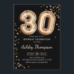 Invitación 30.º cumpleaños - Globos de oro Negro<br><div class="desc">30.ª invitación a la fiesta de cumpleaños. Elegante diseño en falso oro purpurina y negro. La tarjeta de invitación tiene el número de oro 30 globos y el tipo de letra del guión. Perfecto para una elegante celebración de cumpleaños. Mándame un mensaje si necesitas edad personalizado.</div>