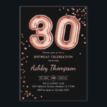 Invitación 30.º cumpleaños - Globos de oro Rosas Negro<br><div class="desc">30.ª invitación a la fiesta de cumpleaños. Elegante diseño en falso rosa purpurina dorado y negro. Características de la tarjeta de invitación Número de oro subió 30 globos y tipo de letra del guión. Perfecto para una elegante celebración de cumpleaños. Mándame un mensaje si necesitas edad personalizado.</div>