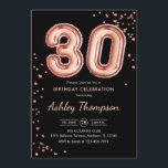 Invitación 30.º cumpleaños - Globos de oro Rosas Negro<br><div class="desc">30.ª invitación a la fiesta de cumpleaños. Elegante diseño en falso rosa purpurina dorado y negro. Características de la tarjeta de invitación Número de oro subió 30 globos y tipo de letra del guión. Perfecto para una elegante celebración de cumpleaños. Mándame un mensaje si necesitas edad personalizado.</div>