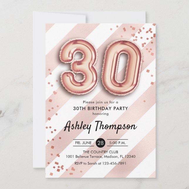 Invitación 30.º cumpleaños - Globos de oro Subió de franjas (Anverso)