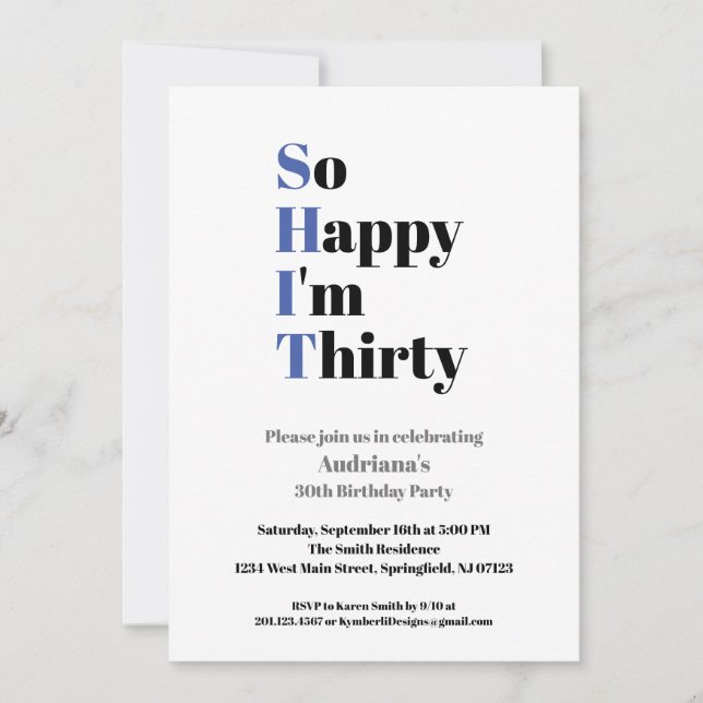 Invitación 30.º cumpleaños gracioso, tan feliz que tengo 30 a (Anverso)