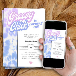 Invitación 30.º cumpleaños Groovy Chick Pastel Tie Dye Fiesta